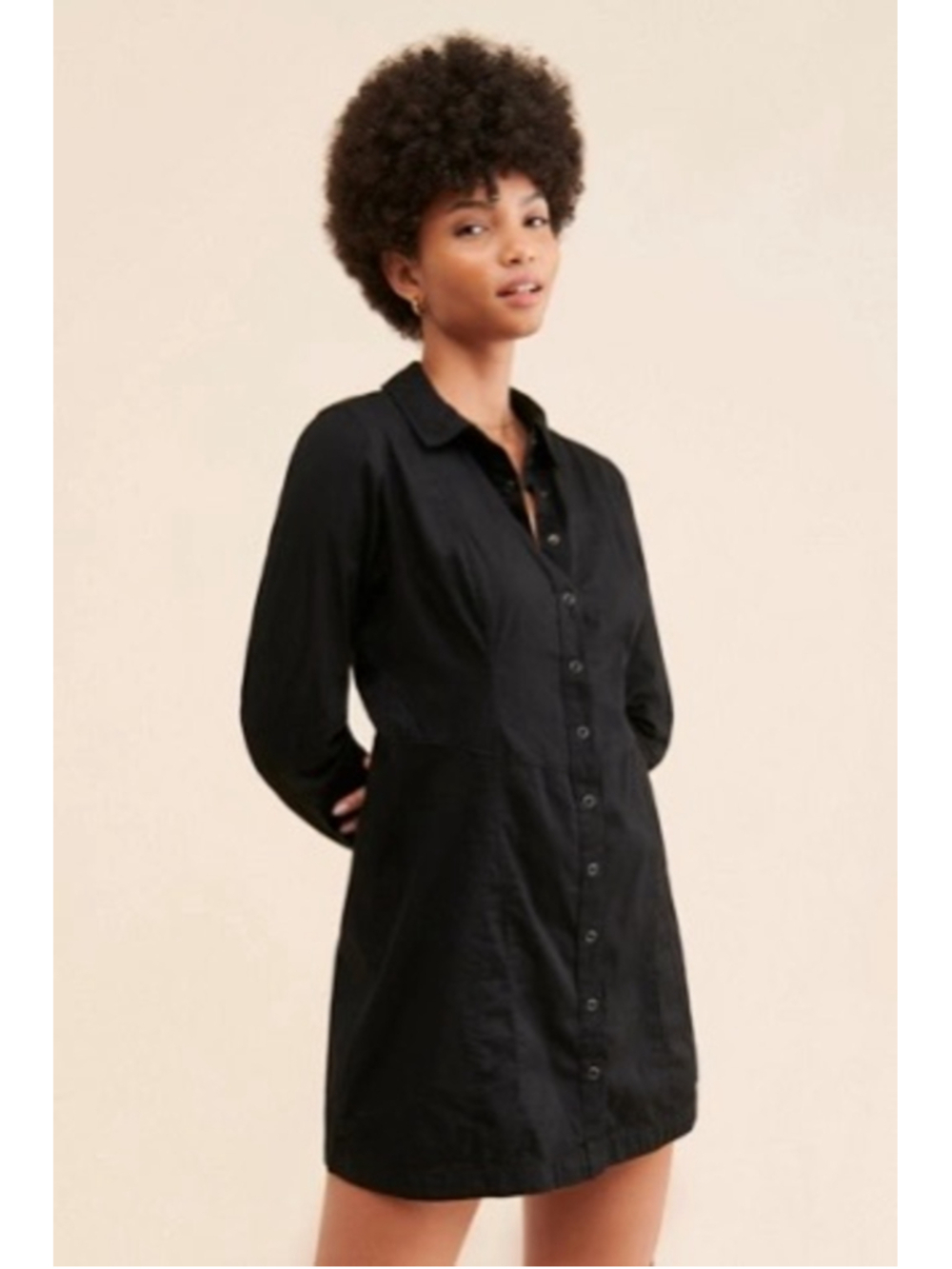 Women's Free People Black Thea Button Front Mini Dress L